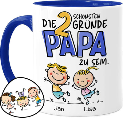 personalisiertes papa geschenk. Tasse mit Spruch, die 2 schönsten Gründe papa zu sein.