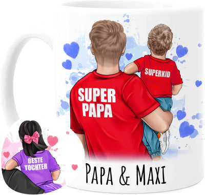 Personalisierte Tasse Papa mit Tochter oder Papa mit Sohn - Spruch: Nur die besten Männer werden zu Papas befördert #tassenart_normal