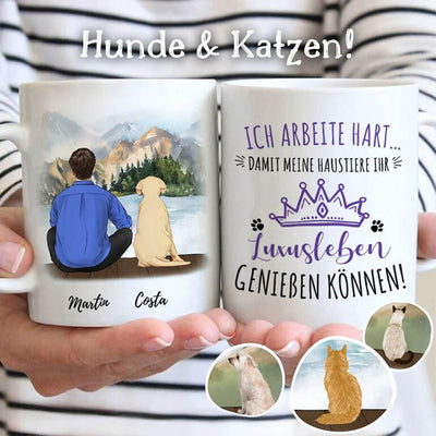 Personalisierte Tasse von Tassenliebling mit einem Mann und einem Haustier (Hunde & Katzen) #tassenart_normal