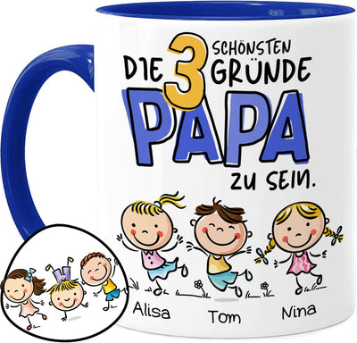personalisiertes papa geschenk. Tasse mit Spruch, die 3 schönsten Gründe papa zu sein.