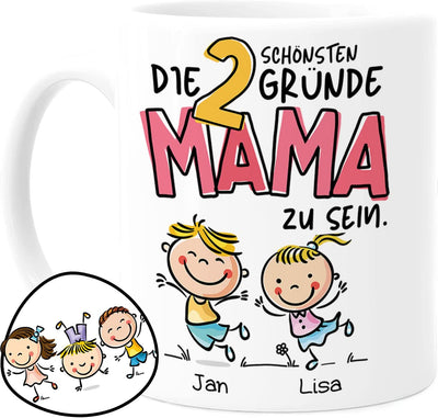 personalisiertes mama geschenk. Tasse mit Spruch, die 2 schönsten Gründe Mama zu sein.