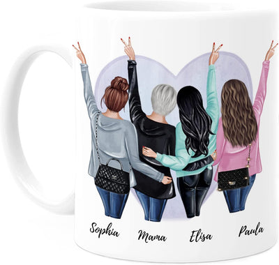 Personalisierte Tasse von Tassenliebling für 1 Mama und 3 Töchter. Mama Geschenk zum Muttertag. #tassenart_normal