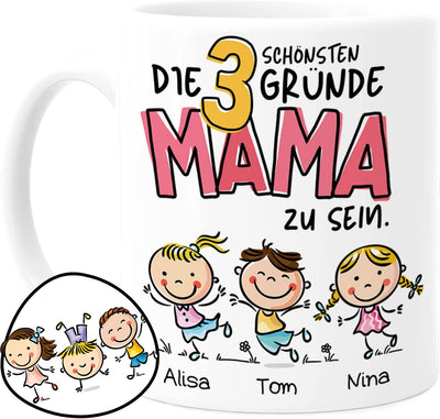 personalisiertes mama geschenk. Tasse mit Spruch, die 3 schönsten Gründe Mama zu sein.