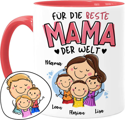 rote mama tasse personalisiert von tassenliebling mit 1-3 Kindern. einzigartiges mama geschenk. #tassenfarbe_rot