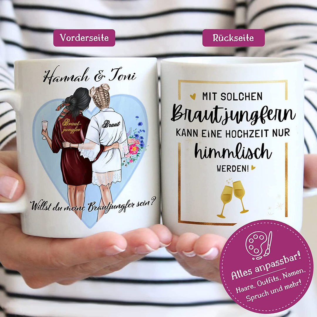Personalisiert Brautjungfer Tasse – Mit Namen, Für Trauzeugin & Braut, 0,3 Liter, Spülmaschinenfest