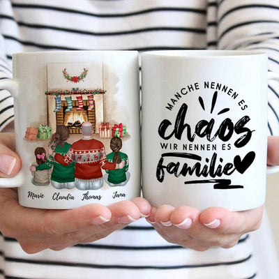 Weihnachtsfamilie mit zwei Kindern - 2 Hände halten Tassen - Vor und Ruckseite Vorschaubild -personalisierbare Tasse Tassenliebling #tassenart_normal